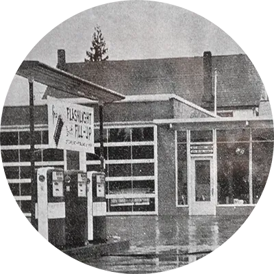 The original Hub Motor Service station, in black and white