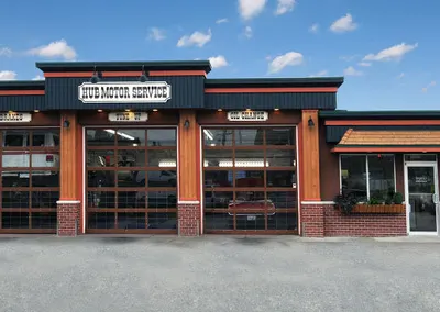 The shop front and its three service bays